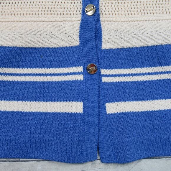 ST. JOHN Santana Knit Cream & Blue Striped Button Front Jacket Women's Size 4 - Picture 9 of 13